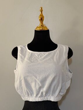 White Cropped Tank Top with Elastic Hem - Women's Top